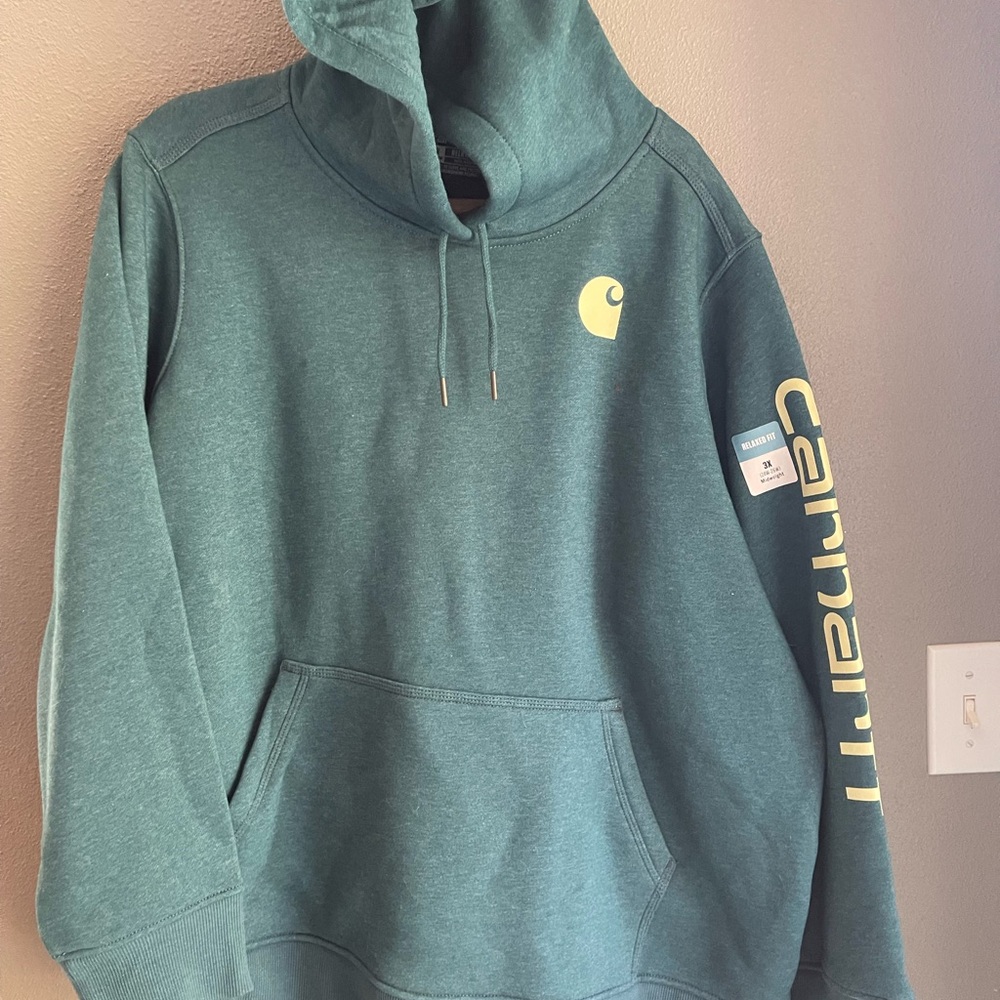 Carhartt Teal Hoodie with Yellow Logo
